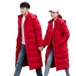 ANUFER Unisex Herren Damen Lang Puffer-Jacke Thermisch Baumwolle Gepolstert Wintermantel mit Abnehmbarer Kapuze SD5A1030 Rot 4XL von ANUFER