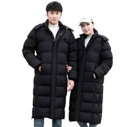 ANUFER Unisex Herren Damen Lang Puffer-Jacke Thermisch Baumwolle Gepolstert Wintermantel mit Abnehmbarer Kapuze SD5A1030 Schwarz 5XL von ANUFER