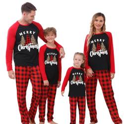 ANVIGO Weihnachtspyjama Familie Set, Schlafanzug Weihnachten Familie, Family Christmas Pajamas, Weihnachten Schlafanzug Langarm Zweiteiliger Set (Damen Rot 2XL) von ANVIGO