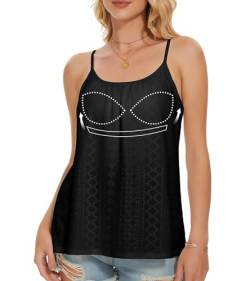 ANYFITTING Damen Eyelet Tank Tops mit Integriertem BH Ärmellose Spaghetti Strap Tops Damen Unterhemd BH Hemd mit U-Ausschnitt Loose Sommer Shirts Top Schwarz 3XL von ANYFITTING