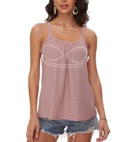 ANYFITTING Damen Eyelet Tank Tops mit Integriertem BH Ärmellose Spaghetti Strap Tops Damen Unterhemd BH Hemd mit U-Ausschnitt Loose Sommer Shirts Top Tiefes Rosa 3XL von ANYFITTING