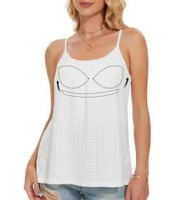 ANYFITTING Damen Eyelet Tank Tops mit Integriertem BH Ärmellose Spaghetti Strap Tops Damen Unterhemd BH Hemd mit U-Ausschnitt Loose Sommer Shirts Top Weiß 4XL von ANYFITTING