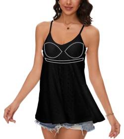 ANYFITTING Damen Sommer Casual Tank Top mit Integriertem BH V-Ausschnitt Oberteil Spaghettiträger Top Sexy Cami Top BH Hemdchen Locker Basic Schwarz mit Loch 2XL von ANYFITTING