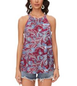 ANYFITTING Damen Tank Top mit Integriertem BH Ärmellose Neckholder Tops Damen Unterhemd BH Hemd Loose Tops BH Top Damen mit Cups Rot mit Blumen XXL von ANYFITTING