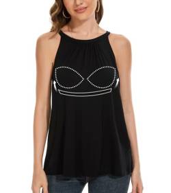 ANYFITTING Damen Tank Top mit Integriertem BH Ärmellose Neckholder Tops Damen Unterhemd BH Hemd Loose Tops BH Top Damen mit Cups Schwarz L von ANYFITTING