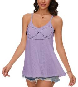 ANYFITTING Damen Top Mit Unterhemd BH-Hemd V-Ausschnitt Basic Tank Tops Spaghetti Strap Tops Loose Sommer Shirts Top Violett mit Loch 2XL von ANYFITTING