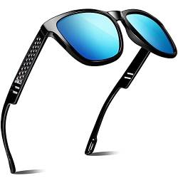 ANYLUV Polarisierte Sonnenbrille Herren Damen für Männer Frauen, Herren Quadratische Sonnenbrille Klassische Farbtöne mit UV-Schutz Kartonfaserrahmen zum Fahren (Glänzend Schwarz/Eisblau) von ANYLUV
