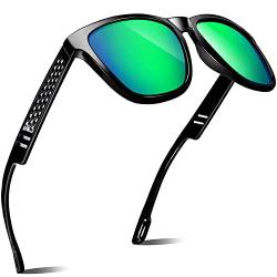 ANYLUV Polarisierte Sonnenbrille Herren Damen für Männer Frauen, Herren Quadratische Sonnenbrille Klassische Farbtöne mit UV-Schutz Kartonfaserrahmen zum Fahren (Glänzend schwarz/grün) von ANYLUV
