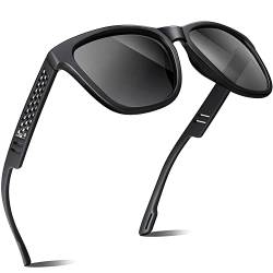 ANYLUV Polarisierte Sonnenbrille Herren Damen für Männer Frauen, Herren Quadratische Sonnenbrille Klassische Farbtöne mit UV-Schutz Kartonfaserrahmen zum Fahren (Matt schwarz/grau) von ANYLUV