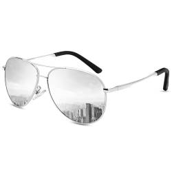 ANYLUV Sonnenbrille Herren Polarisiert, Klassisch Sonnenbrille Damen Verspiegelt mit UV400 Schutz Metall Rahmen (Silber) von ANYLUV