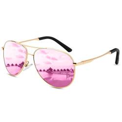 ANYLUV Sonnenbrille Herren Polarisiert, Vintage Sonnenbrille Damen Verspiegelt mit UV400 Schutz Metall Rahmen (Rosa) von ANYLUV
