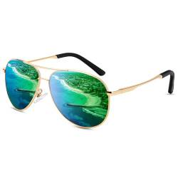 ANYLUV Sonnenbrille Herren Polarisiert Verspiegelt, Sonnenbrille für Männer Frauen mit UV400 Schutz Metall Rahmen (Grün) von ANYLUV