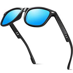 ANYLUV Sonnenbrille Herren damen Polarisiert Verspiegelt, Polarisierte Sonnenbrillen damen Herren, Retro Sonnen Brillen, Vintage Sonnenbrille Schwarz mit UV Schutz (Matt Schwarz/Blau) von ANYLUV