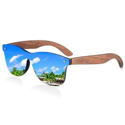 ANYPRO Holz Sonnenbrille Herren Polarisierte Sonnenbrillen Damen Vintage übergroße Sonnen Brille mit Holzbügeln und UV Schutz (Blau) von ANYPRO