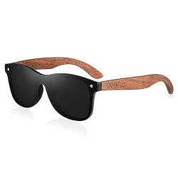 ANYPRO Holz Sonnenbrille Herren Polarisierte Sonnenbrillen Damen Vintage übergroße Sonnen Brille mit Holzbügeln und UV Schutz (Schwarz) von ANYPRO