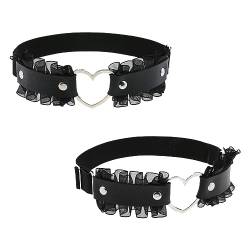 2 Stück Spitze Herz Oberschenkel Strumpfband Oberschenkel Ring Herz Harness Verstellbare Leder Punk Bein Strumpfbänder für Frauen Mädchen von ANYUANKW