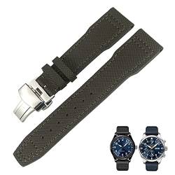 ANZOAT Uhrenarmband, 21 mm, 20 mm, Nylon, Kalbsleder, Schwarz / Blau / Grün, passend für IWC IW377714 MARK18 Pilot Stop Gun Lederarmbänder, 20mm rose clasp, Achat von ANZOAT