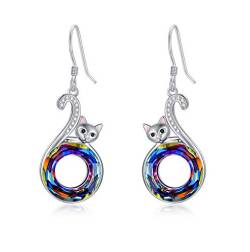925 Sterling Silber Katze Ohrringe Damen, Katzengeschenke für Katzenliebhaber, Geburtstagsgeschenke für Frauen von AOBOCO