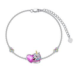AOBOCO 925 Sterling Silber Einhorn Armband, Einhorn Geschenke für Mädchen (Herz) von AOBOCO