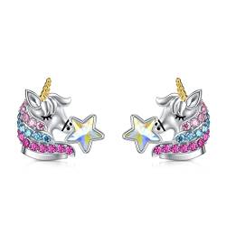 AOBOCO Einhorn Ohrringe Kinder Sterling Silber 925 Creolen, Einhorn Schmuck Geburtstagsgeschenk für Mädchen Frauen (Stern) von AOBOCO