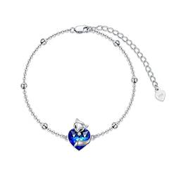 AOBOCO Fuchs Armband für Damen 925 Sterling Silber Fuchs Schmuck mit Herzkristall aus Österreich, Fuchs Geschenke für Frauen Mädchen (Blau) von AOBOCO