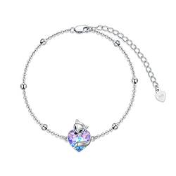 AOBOCO Fuchs Armband für Damen 925 Sterling Silber Fuchs Schmuck mit Herzkristall aus Österreich, Fuchs Geschenke für Frauen Mädchen (Violett) von AOBOCO