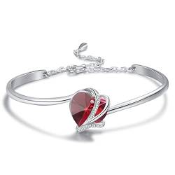 AOBOCO Herz Armband Sterling Silber Damen Herz Armreif, Geburtstag Hochzeitstag Geschenke für Mutter Frauen Freundin (Rot) von AOBOCO