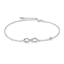 AOBOCO Infinity Fußkettchen Sterling Silber 925 Damen Verstellbare Unendlichkeit Fusskettchen mit Kristallen 27 cm (Rosa) von AOBOCO