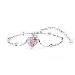 AOBOCO Katze Armband 925 Sterling Silber Katzen Schmuck mit Herz Kristall Katzen Geschenke für Frauen Katzenliebhaber(Rosa) von AOBOCO