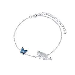 AOBOCO Katze Armband mit Schmetterling Kristall für Damen 925 Sterling Silber Armkette Schmuck für Frauen Mädchen (Blue) von AOBOCO
