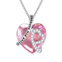 AOBOCO Kette Herz Damen Sterling Silber Ich Liebe Dich für immer Halskette, Hochzeitstag Geburtstagsgeschenk für Frauen Mama Freundin Sie (Rosa-I Love you forever) von AOBOCO