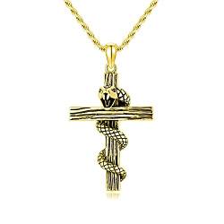 AOBOCO Kreuz Anhänger Halskette 925 Sterling Silber Schlange Kette Coole Kette Schmuck für Herren Männer Frauen (Gold) von AOBOCO