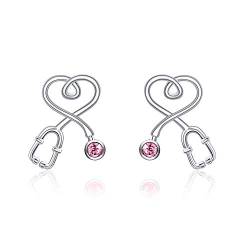 AOBOCO Ohrstecker Silber 925 Damen Ärztin Ohrringe Stecker Herz Kristall Earring Schmuck Geschenke Frauen Krankenschwester Medizinstudent von AOBOCO