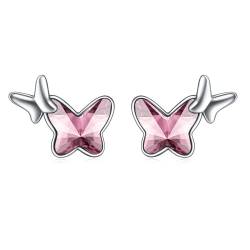 AOBOCO Schmetterling Ohrstecker 925 Sterling Silber Ohrringe für Frauen Mädchen Damen (Rosa) von AOBOCO