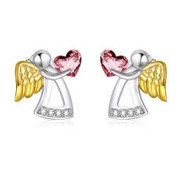 AOBOCO Schutzengel Ohrringe Mädchen Kinder 925 Sterling Silber Engel Ohrstecker, Taufgeschenke Kommunion Geschenke für Mädchen (Rosa) von AOBOCO