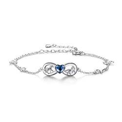 AOBOCO Sterling Silber Infinity Pferd Armband mit Blau Kristallen, Pferdeschmuck Geburtstagsgeschenke für Mädchen Frauen Tochter Pferdefreund von AOBOCO