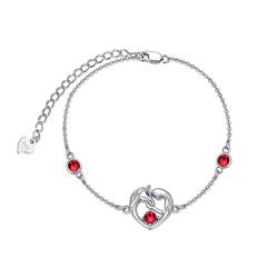 AOBOCO Sterling Silber Liebe Herz Pferde Armband, Pferde Geschenke für Mädchen Frauen Tochter (Simulierter Rubin) von AOBOCO