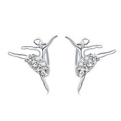 Ballerina Ohrringe 925 Sterling Silber Balletttänzer Ohrringe mit Kristall Ballett Geschenke für Frauen Mädchen (Weiß) von AOBOCO