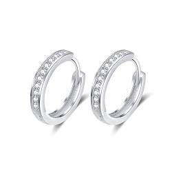 Creolen Silber Damen Ohrringe 925 Sterling Silber Creolen mit Zirkonia Klein Schlafen Kreolen 13mm von AOBOCO