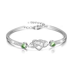 Infinity Armband Sterling Silber Damen Liebes Unendlichkeitszeichen Armreif Armband, Geburtstag Freundschaft Hochzeitstag Geschenke für Freundin Mutter (Simulierter Peridot) von AOBOCO