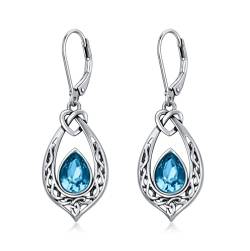 Keltischer Knoten Aquamarin Blau Ohrringe 925 Sterling Silber Irischen Leverback Ohrhänger mit Kristall von AOBOCO