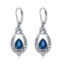 Keltischer Knoten London Blau Ohrringe 925 Sterling Silber Irischen Leverback Baumelnde Ohrhänger mit Kristall von AOBOCO