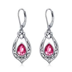 Keltischer Knoten Rosa Pink Ohrringe 925 Sterling Silber Irischen Leverback Baumelnde Ohrhänger mit Kristall von AOBOCO
