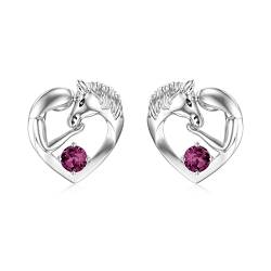 Pferde Ohrringe Sterling Silber 925 Mädchen Kinder Ohrstecker, Pferde Schmuck Geburtstagsgeschenke für Mädchen Frauen Tochter Enkelin (Simulierter Amethyst) von AOBOCO