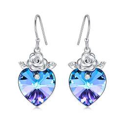 Rose Blumen Herz Ohrringe Damen 925 Sterling Silber mit Kristallen, Amethyst Ohrringe Ich liebe dich für Damen/Frau/Freundin/Tochter Hochzeitstag Valentinstag Geburtstag Geschenke von AOBOCO