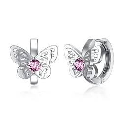 Schmetterlinge Ohrringe Kinder Sterling Silber 925 Creolen, Geburtstagsgeschenk für Mädchen Frauen (Rosa Schmetterlinge) von AOBOCO