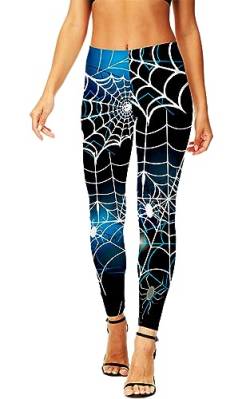 AOBUTE Damen Halloween Leggings Stretchy Graphic Printed Legging Tights, Spinnennetz, Blau, M von AOBUTE