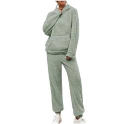 AOCRD Einfarbiges Korallen-Fleece-Pyjama-Set für Damen, 2-teiliges warmes Plüsch-Pyjama-Set für Damen, lässiger Kapuzenpullover und Sporthose, Nachtwäsche, die draußen getragen Werden kann von AOCRD