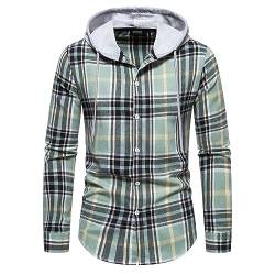 AOCRD Karohemden für Herren mit Kapuze, langärmlig, Button-Down-Sweatshirt, lässiges Karohemd, leichte Jacke, Normale Passform, klassisches Hemd für alle Jahreszeiten von AOCRD