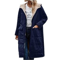 AOCRD Wende-Sherpa-Jacke für Damen, warme lange Pufferjacke, gesteppte Parka-Jacke, modischer Fleece-Reißverschluss, verdickter Mantel mit Kapuze, winddichte Winter-Oberbekleidung von AOCRD